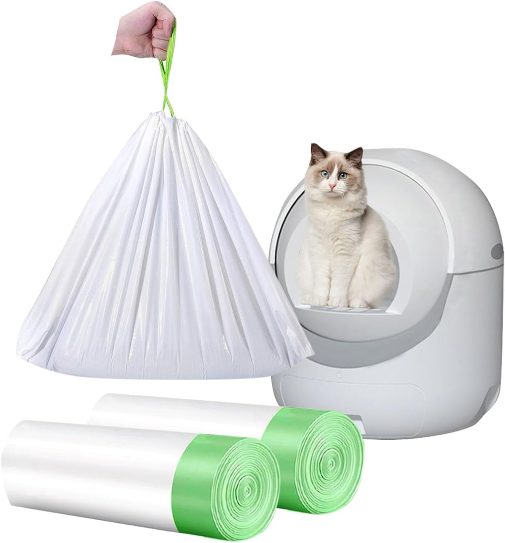 40 Count Cat Drawstring Litter Box Liners 26.6x16.7 inches 2Mils Super Thick for Self-Cleaning Litter Box Cat Litter Pan Trays(Green Drawstring 40 count)