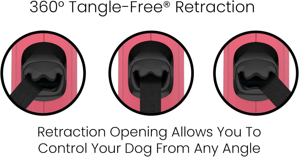 TUG Monochrome 360° Tangle-Free Retractable Dog Leash | 16 ft Strong Nylon Tape (Medium, Pink)