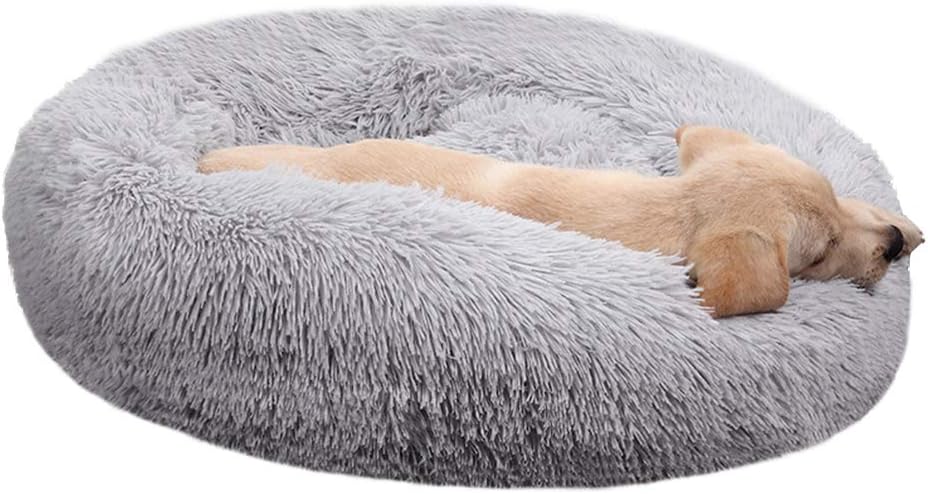 Plush Calming Donut Dog Bed for Small to Medium Dogs, 28 Inch Round Pet Bed