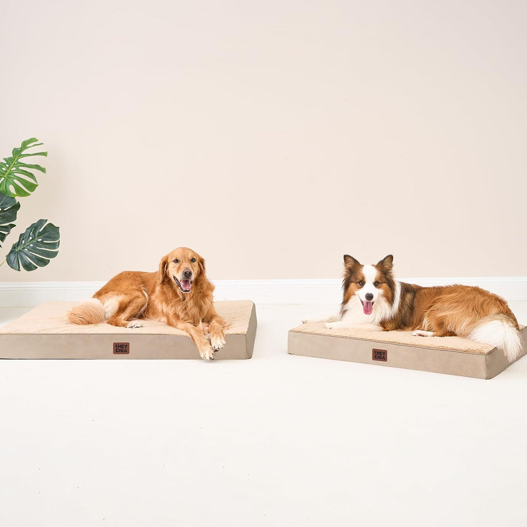 EHEYCIGA Orthopedic Dog Bed Large with Removable Washable Cover, 35IN Khaki