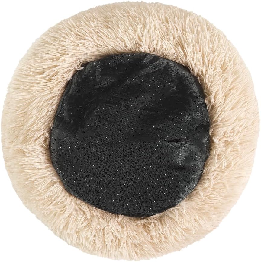 otoez Kitten Puppy Bed Extra Small XS Round Dog Cat Beds Anti Anxiety Plush Pet Calming Donut Bed with Non-Slip Waterproof Bottom, Washable (15.7", Taupe)