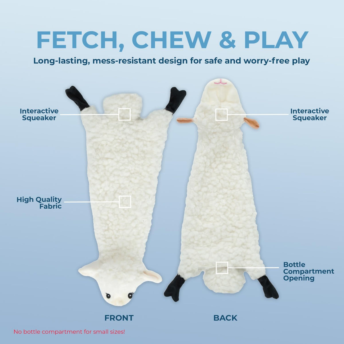 Best Pet Supplies 2-in-1 Stuffless Squeaky Dog Toy - Sheep, Medium | No-Stuffing, 2 built-in squeakers, No Mess, Soft, Holds a Plastic Bottle for Added play, Perfect for Moderate chewers
