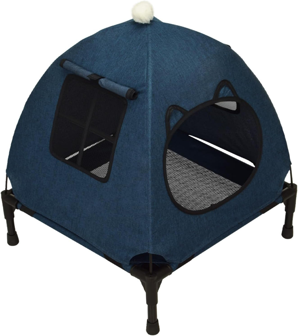 Pozico Elevated Dog Bed with Canopy and Breathable Mesh for Small Dog and Cat, 18.5x18.5x16.9 inch, Navy Blue