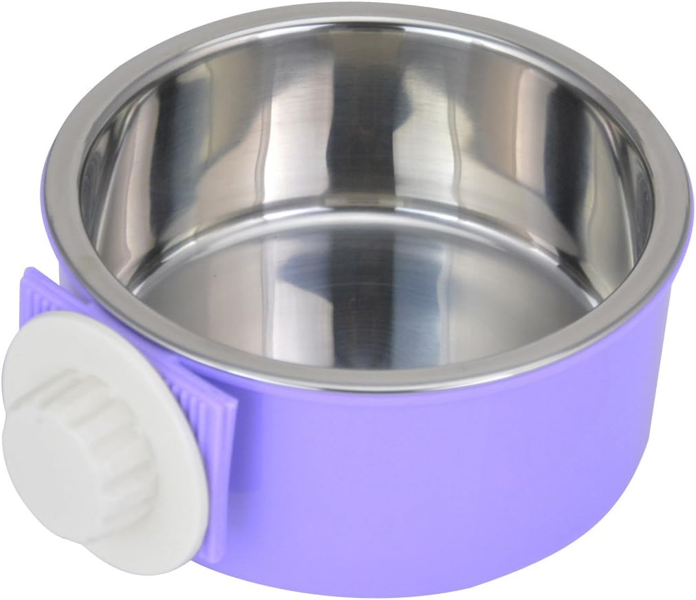 Crate Dog Bowl Removable Stainless Steel Water Food Feeder Bowls Cage Coop Cup for Cat Puppy Bird Pets 