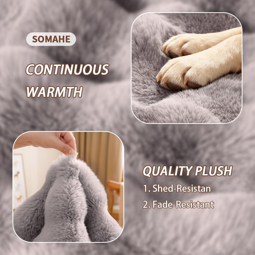 SOMAHE Plush Dog Bed Mat, Machine Washable, Large 35x27 Dark Grey