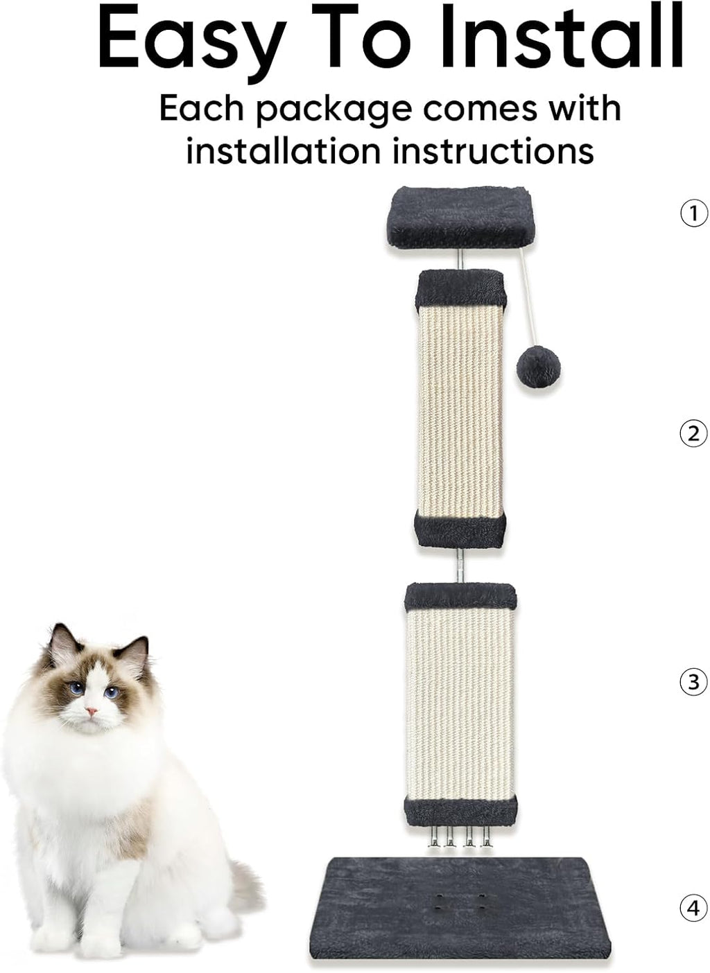 Cat Scratching Post for Indoor Cats, 32Inch Sisal Cat Scratcher