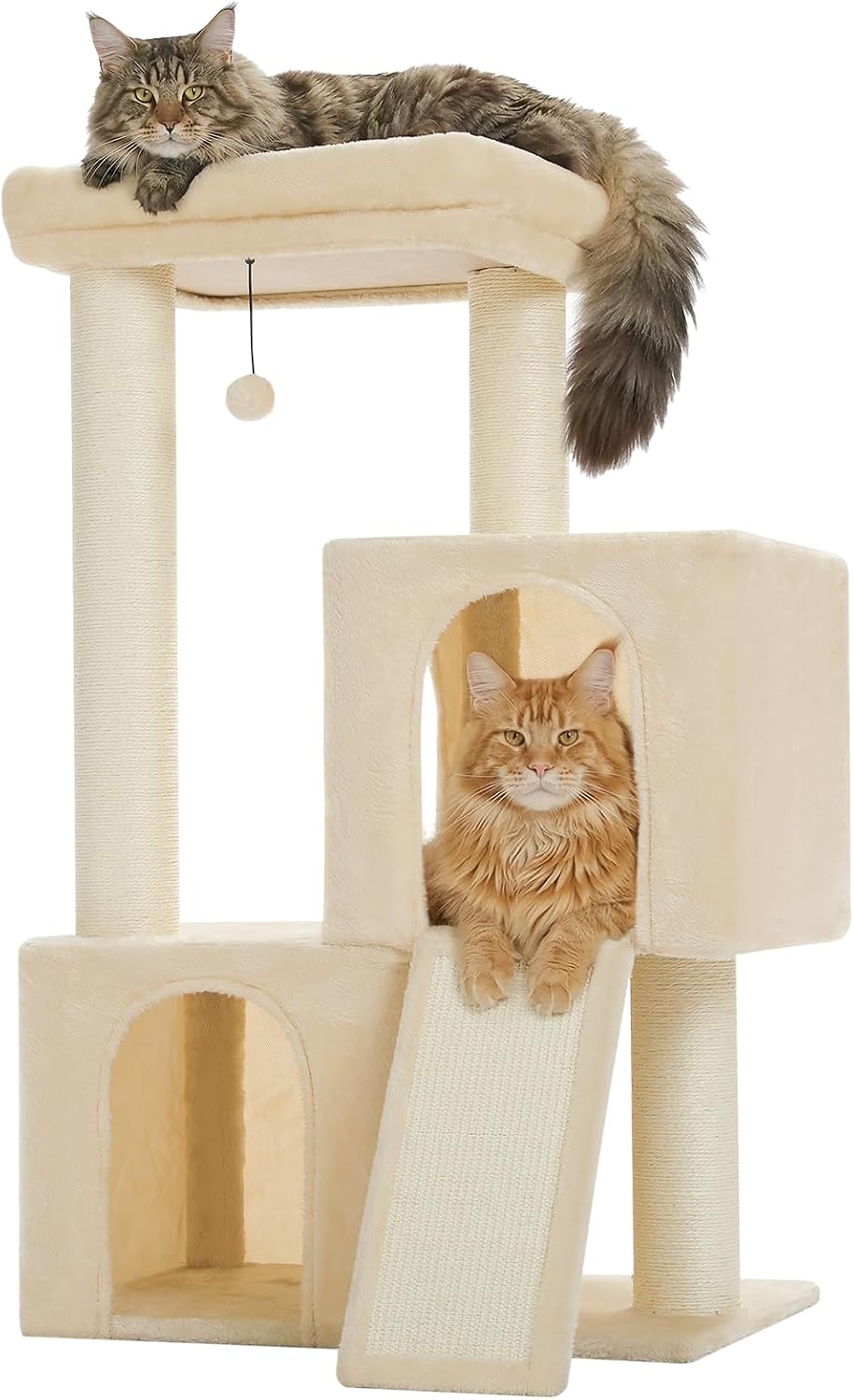 PAWZ Road Large Cat Tree, 45" Heavy Duty Cat Tower with Dual Condos, Beige