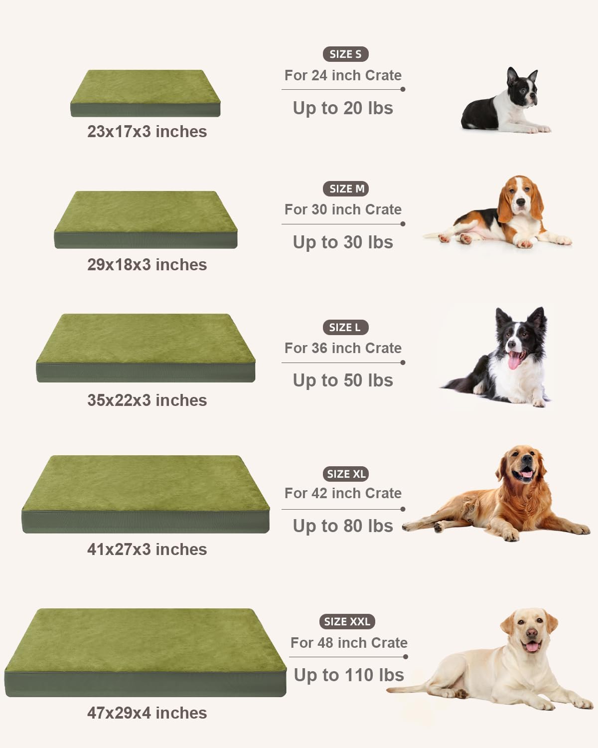 KSIIA Orthopedic Dog Bed for Medium Dogs with Waterproof Lining,Green,29x18