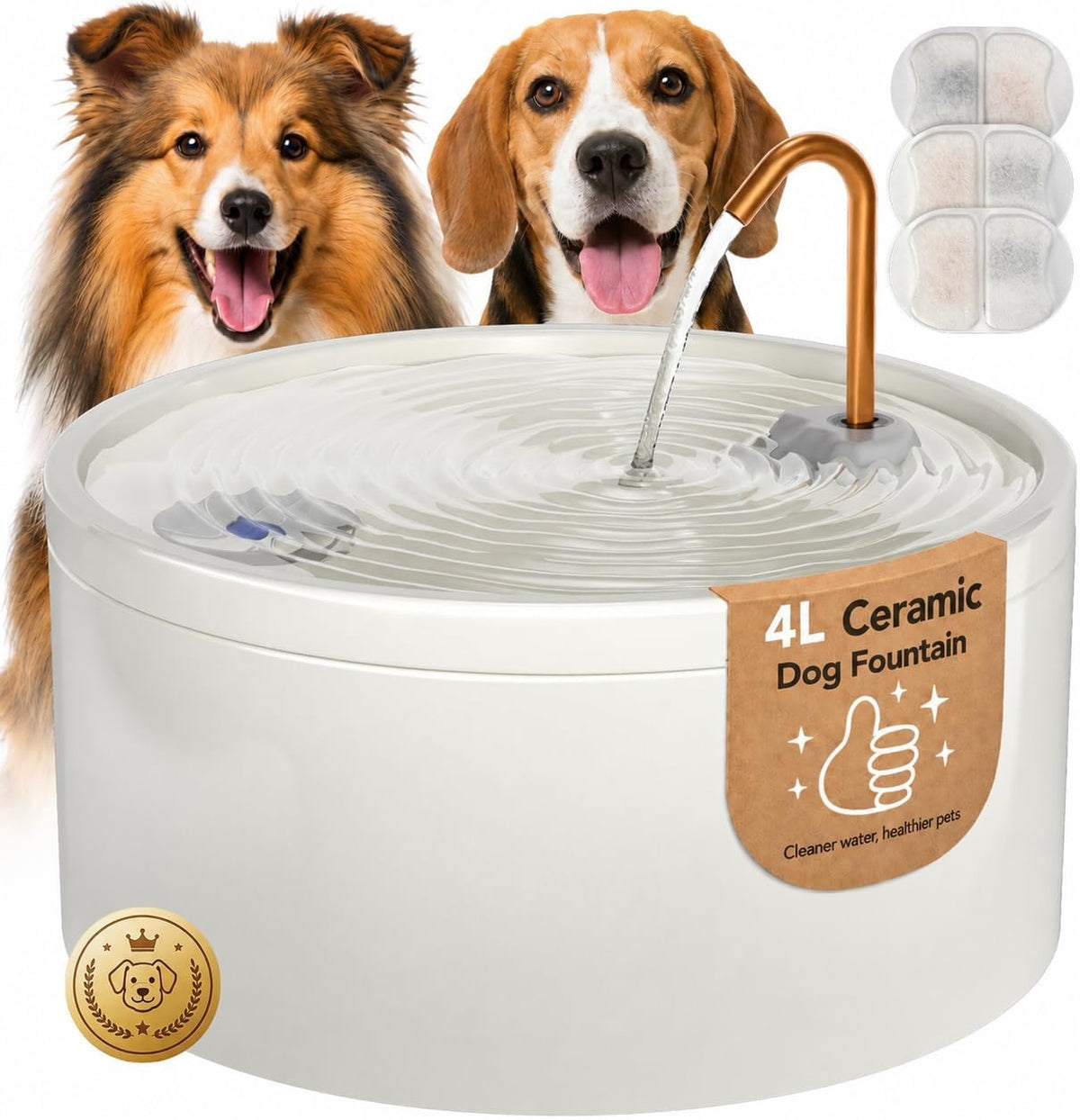 MISFANS Ceramic Dog Water Fountain, All-Ceramic Body, Pure Copper Spout