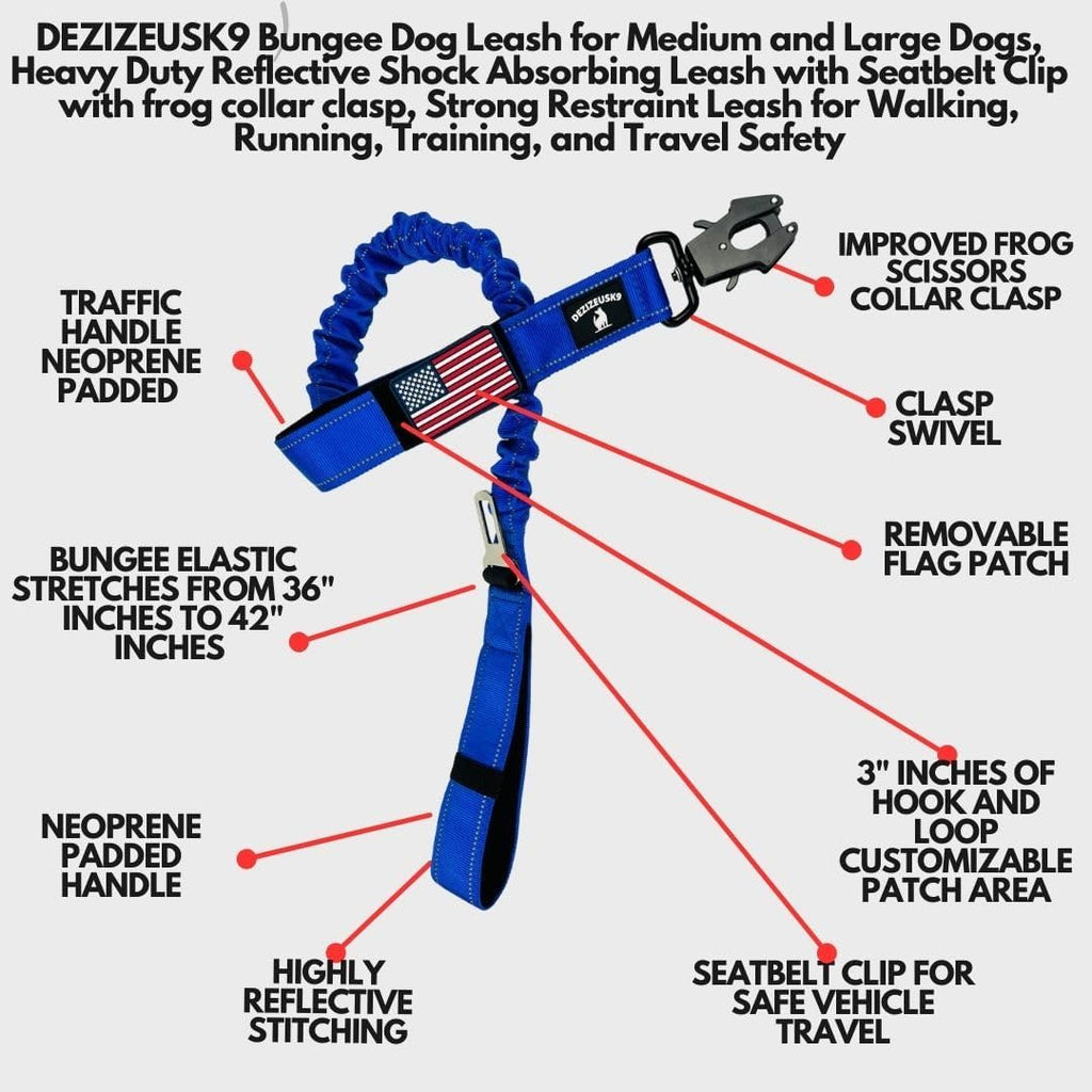 Heavy Duty Dog Leash Shock Absorbing Bungee, Seatbelt Clip Padded Handles