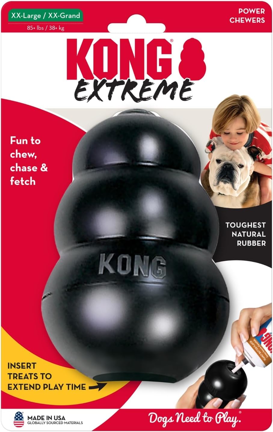 KONG Extreme Dog Toy, Durable Natural Rubber Chew, for XX-Large Dogs | Treat-Filling Chew & Fetch Toy with Erratic Bounce, Made from KONG's Most Durable Natural Rubber for Power Chewers
