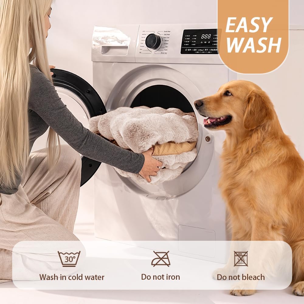 SOMAHE Plush Dog Bed Mat, Machine Washable, Large 35x27 Milky White