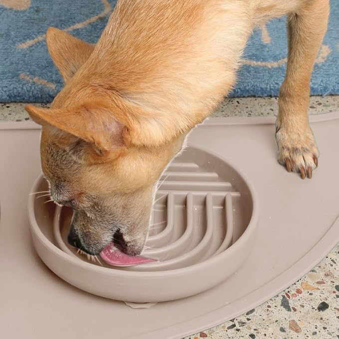 Slow Feeder Dog Bowl - Silicone Dog Bowl, Small, 6" x 1.25" - Tan