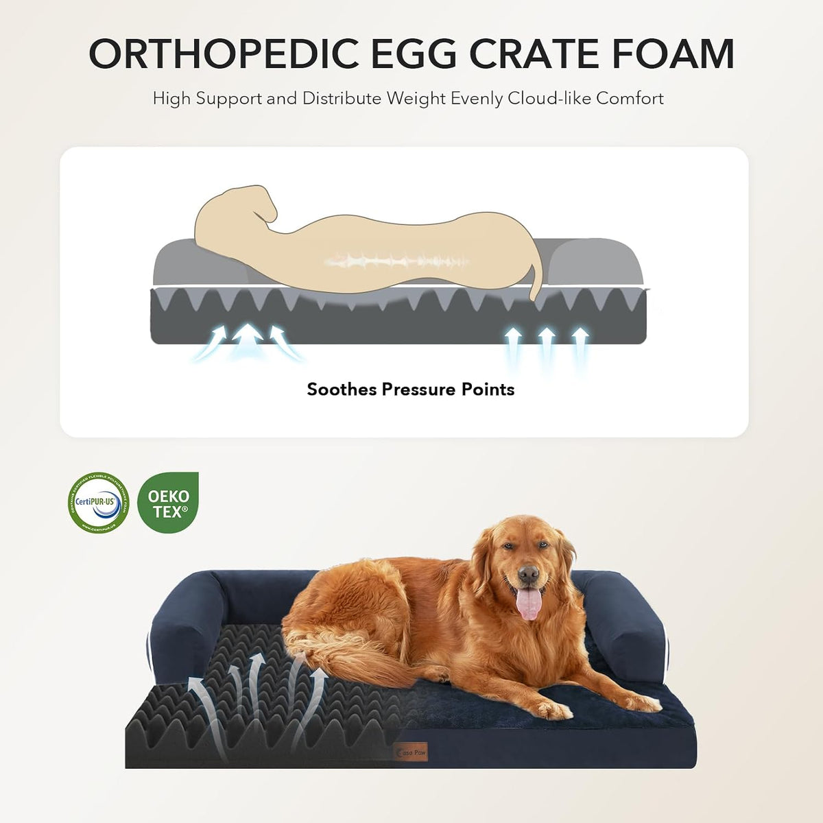 Orthopedic Dog Bed for Extra Large Dogs, 53x42in, Navy Blue