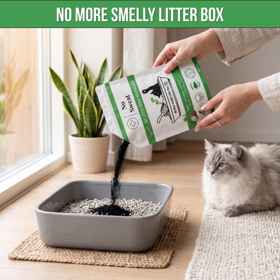 No Sweat Activated Carbon Cat Litter Odour Neutralizer-Made Of Coconut Shell-All Natural-No Chemical,Toxic Ingredients-Unscented-Planet Friendly-Economy Pack-500 GR- Packing May Vary