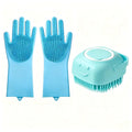 Dog Bath Glove Brush Set, 2PCS Silicone Pet Bathing Gloves with Shampoo Dispenser Scrub Brush, Gentle Massage & Hair Removal Grooming Tool for Dogs Cats Puppy Shower