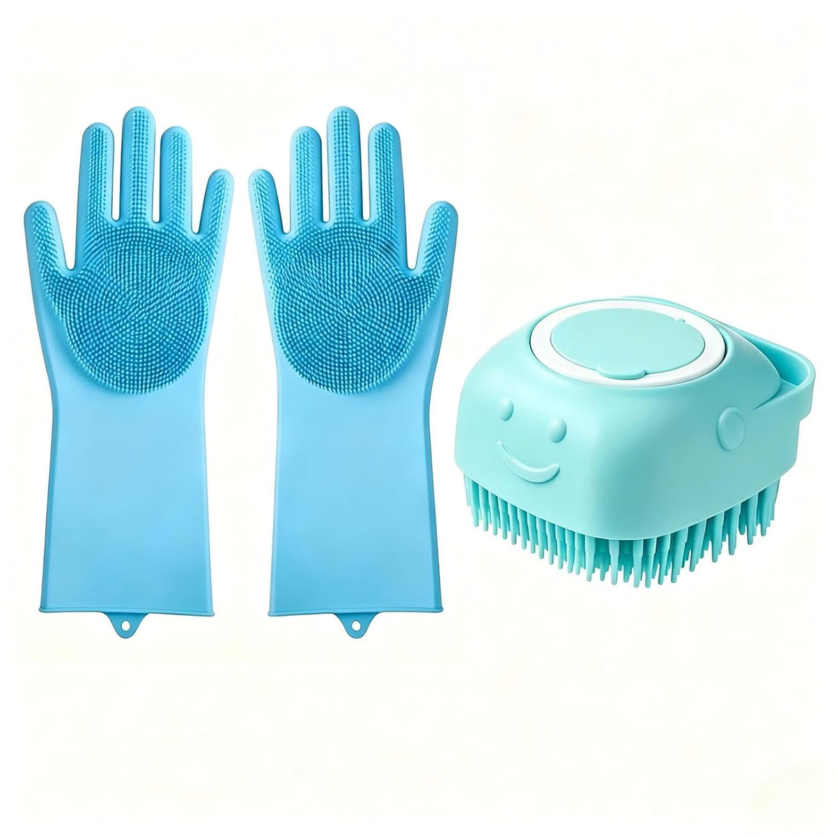 Dog Bath Glove Brush Set, 2PCS Silicone Pet Bathing Gloves with Shampoo Dispenser Scrub Brush, Gentle Massage & Hair Removal Grooming Tool for Dogs Cats Puppy Shower
