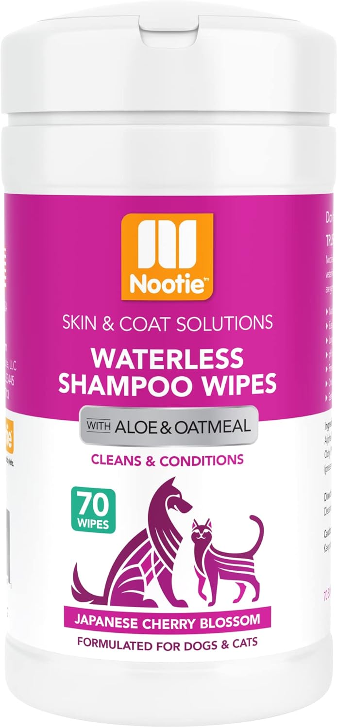 Nootie Waterless Shampoo Wipes, Cherry Blossom, Long-Lasting Fragrance | 70 Ct, sold in 10,000+ vet clinics & pet stores, made in USA 