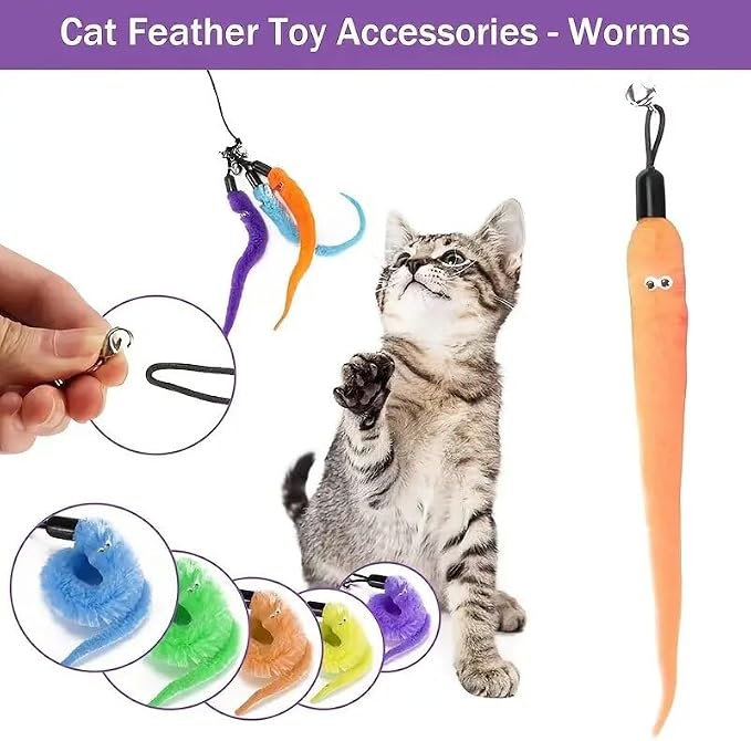 Door Hanging Cat Toys with Suction Cups, Interactive Hanging Feather & Plush Cat Toy with Bell, Assorted Replaceable Refills for Indoor Kitten Hunting Exercise & Boredom Relief (caterpillar)