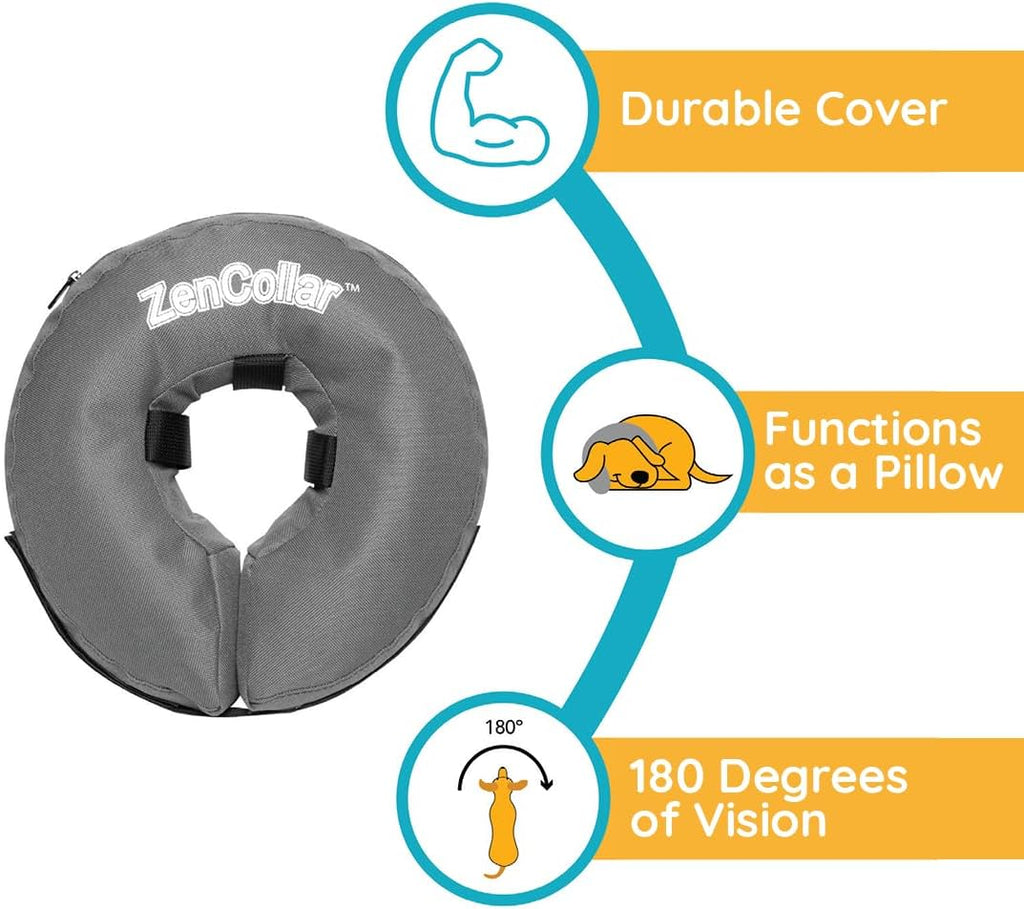 ZenPet Recovery Inflatable Collar for Dogs & Cats – Soft, Comfortable, Safe & Stress-Free Healing Alternative E-Collar After Surgery, Adjustable Donut Design, Secure Fit (X-Small)