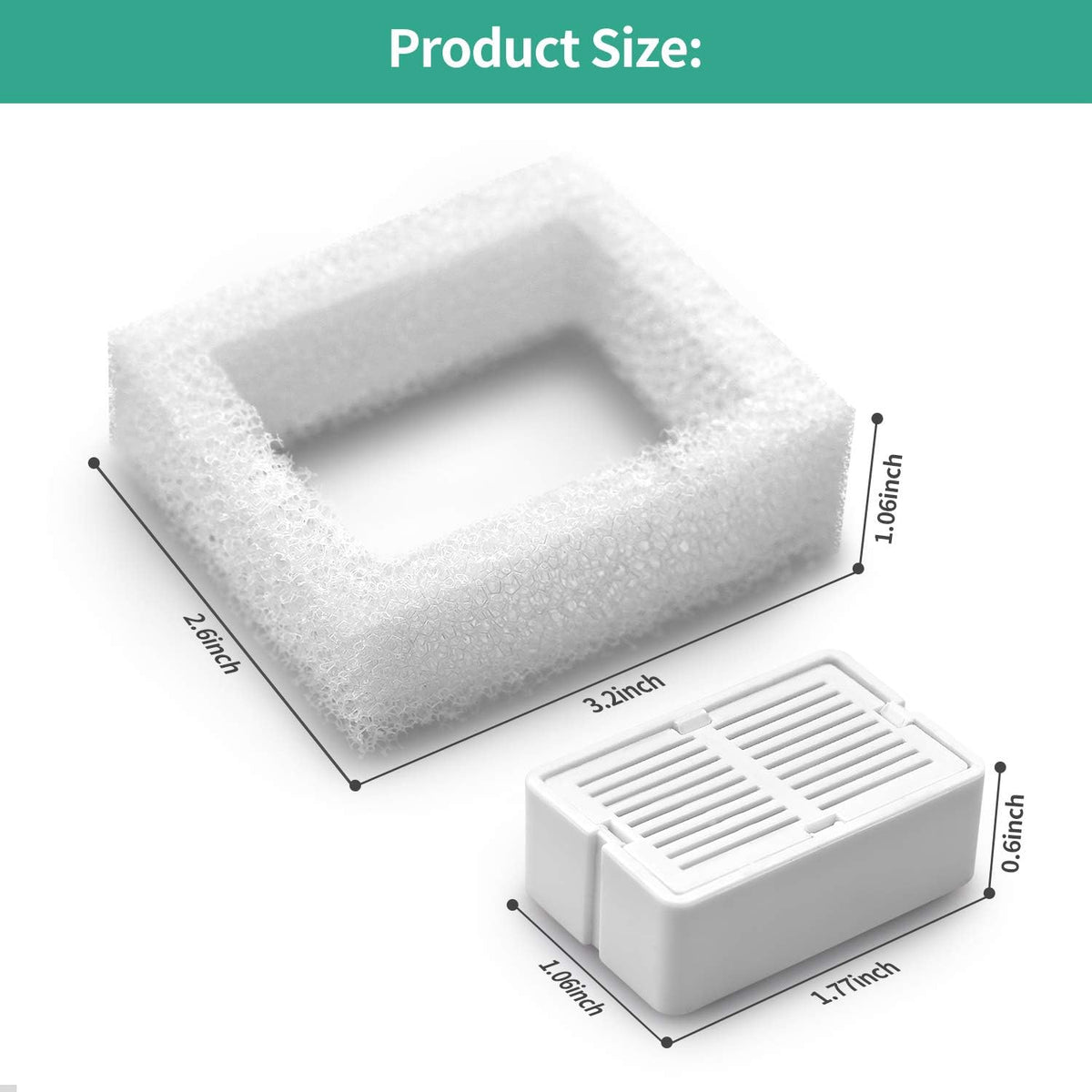 Cat Fountain Replacement Filters, 16 Carbon Filters with 4 Foam Filters, Compatible with Ceramic Cupcake and Wave Cat Fountain and 67oz/2L Stainless Steel Cat Water Fountain(20PACK)