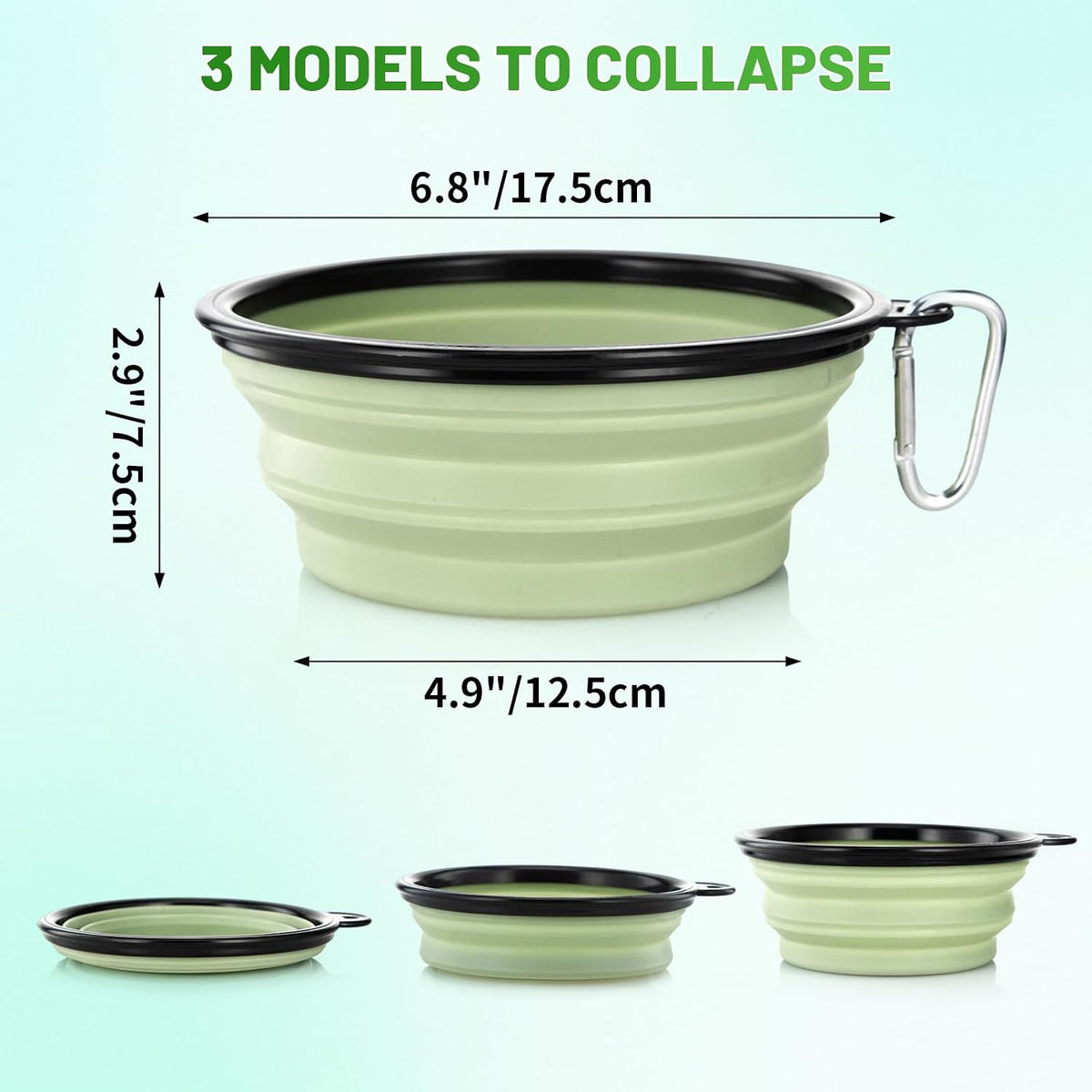 Large Dog Bowl Pet Collapsible Bowls, 2 Pack Collapsible Dog Water Bowls for Cat Dogs Portable Pet Feeding Water Dish for Walking Parking Traveling with 2 Carabiners (Large, Fairy pink & Sprout Green)