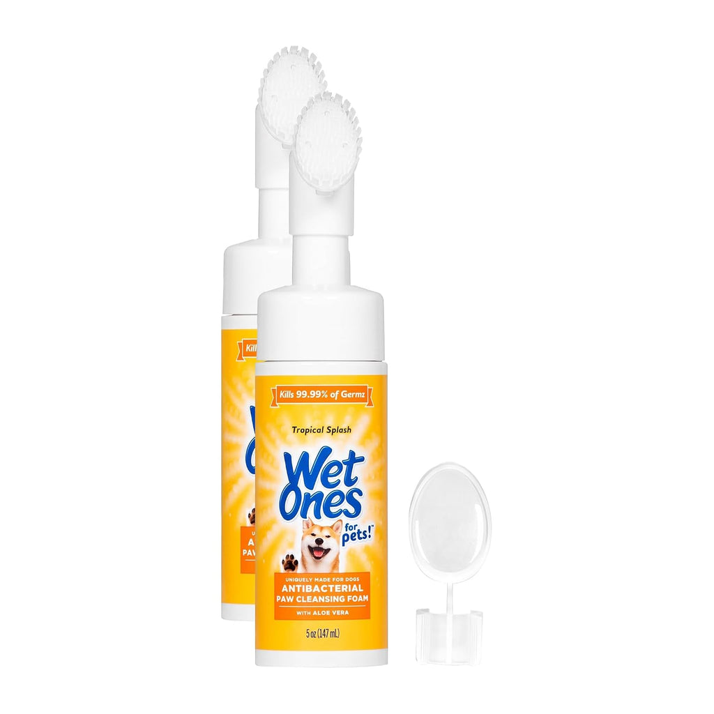 Wet Ones for Pets Antibacterial Dog Paw Cleaner with Built-In Brush, Foaming No-Rinse Formula for Cleaning Dirty Paws After Walks, Gentle Everyday Paw Wash for Dogs, 5 Oz - 2 Pack