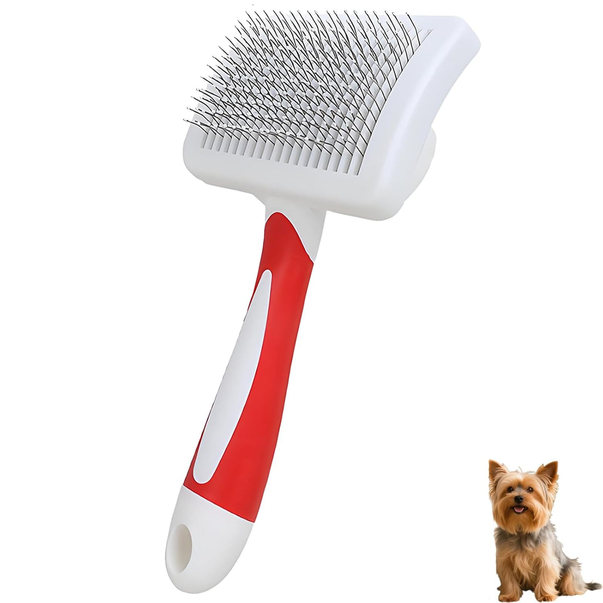 Self Cleaning Slicker Dog Brush for Small Long-Haired Breeds(White, Red)