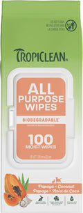 TropiClean Papaya & Coconut Luxury 2-in-1 Pet Wipes, 100ct - Wipes for Dogs & Cats - Gently Removes Dirt, Dander & Smells - for Pet Paws, Face, Body & Bottom - Tropical Papaya & Coconut Scent 
