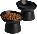 Elevated Cat Bowls, 15° Tilted Ceramic Raised Cat Food and Water Bowl Set, Whisker-Friendly Porcelain Pet Feeder Dishes for Indoor Cats and Small Dogs,Black,6.2 Inch,2 Pack