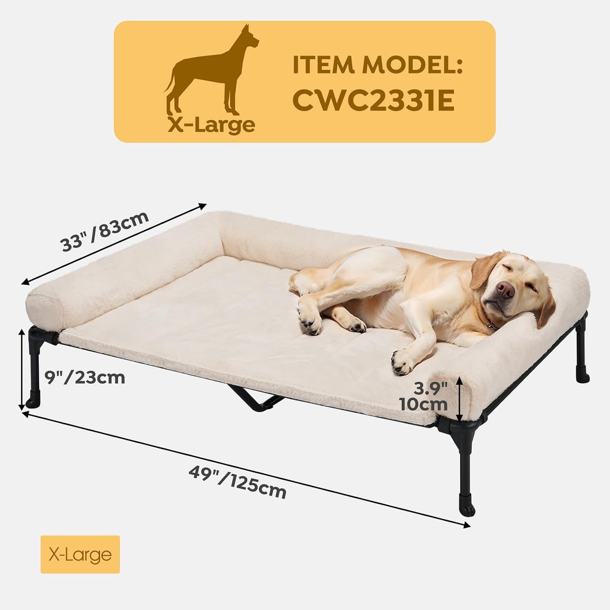 Veehoo Elevated Dog Beds Large Sized Dog with Fluffy Plush Bolster Cushion