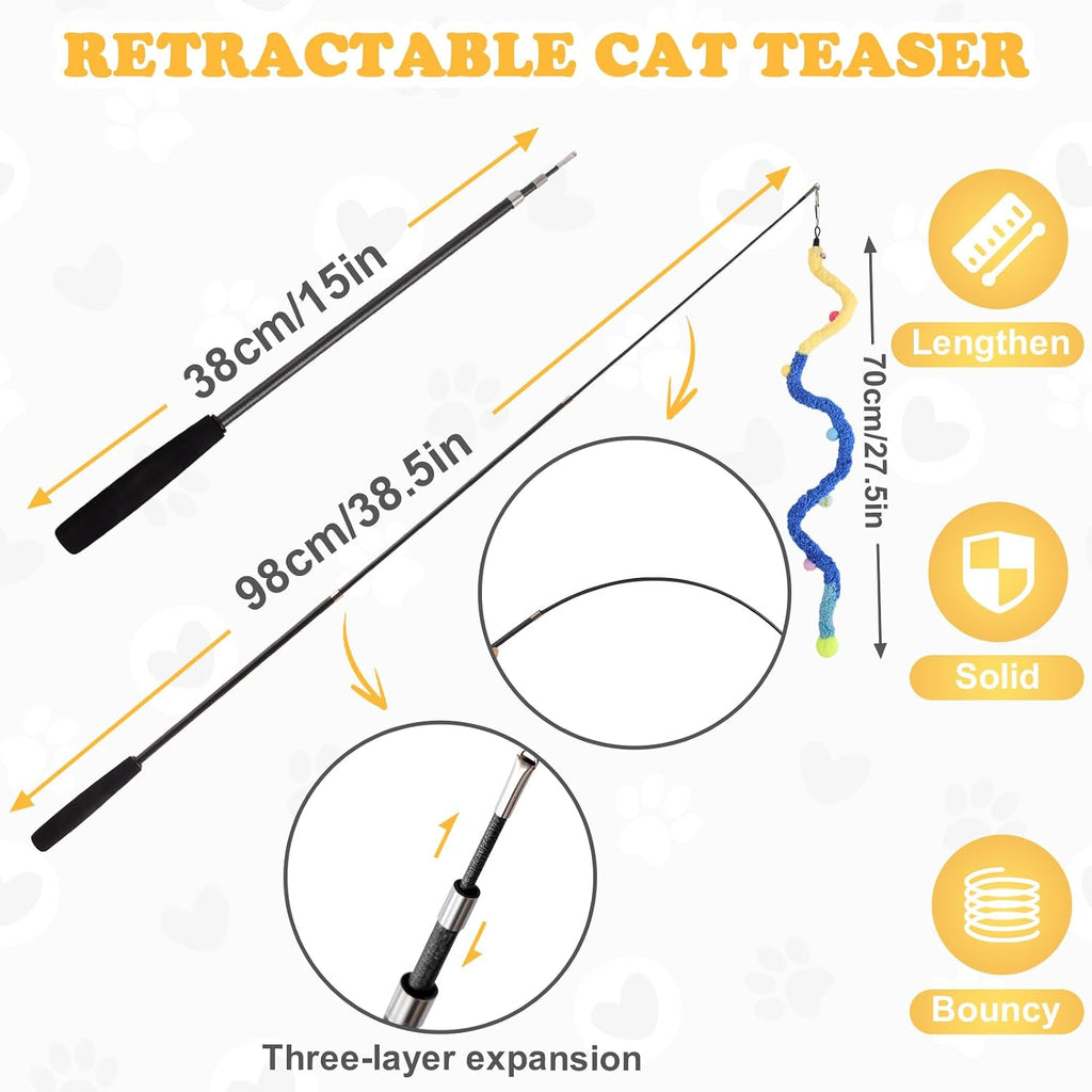 Cat Wand Toy, 9Pcs Retractable Plush Srtip Cat Teaser Wand Toys