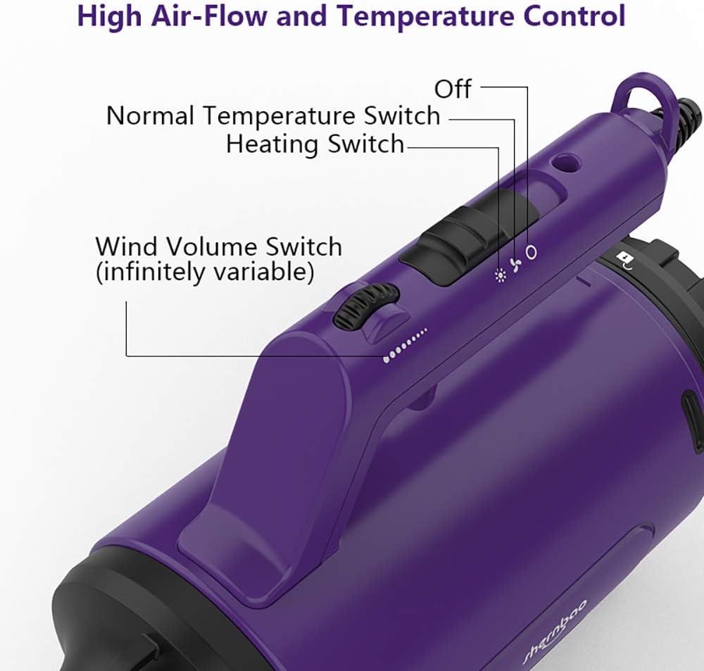 Dog Dryer High Velocity Pet Dog Grooming Force Hair Dryer/Blower | High velocity force blower dryer for professional dog pet grooming, purple sherbao SMD-06P 