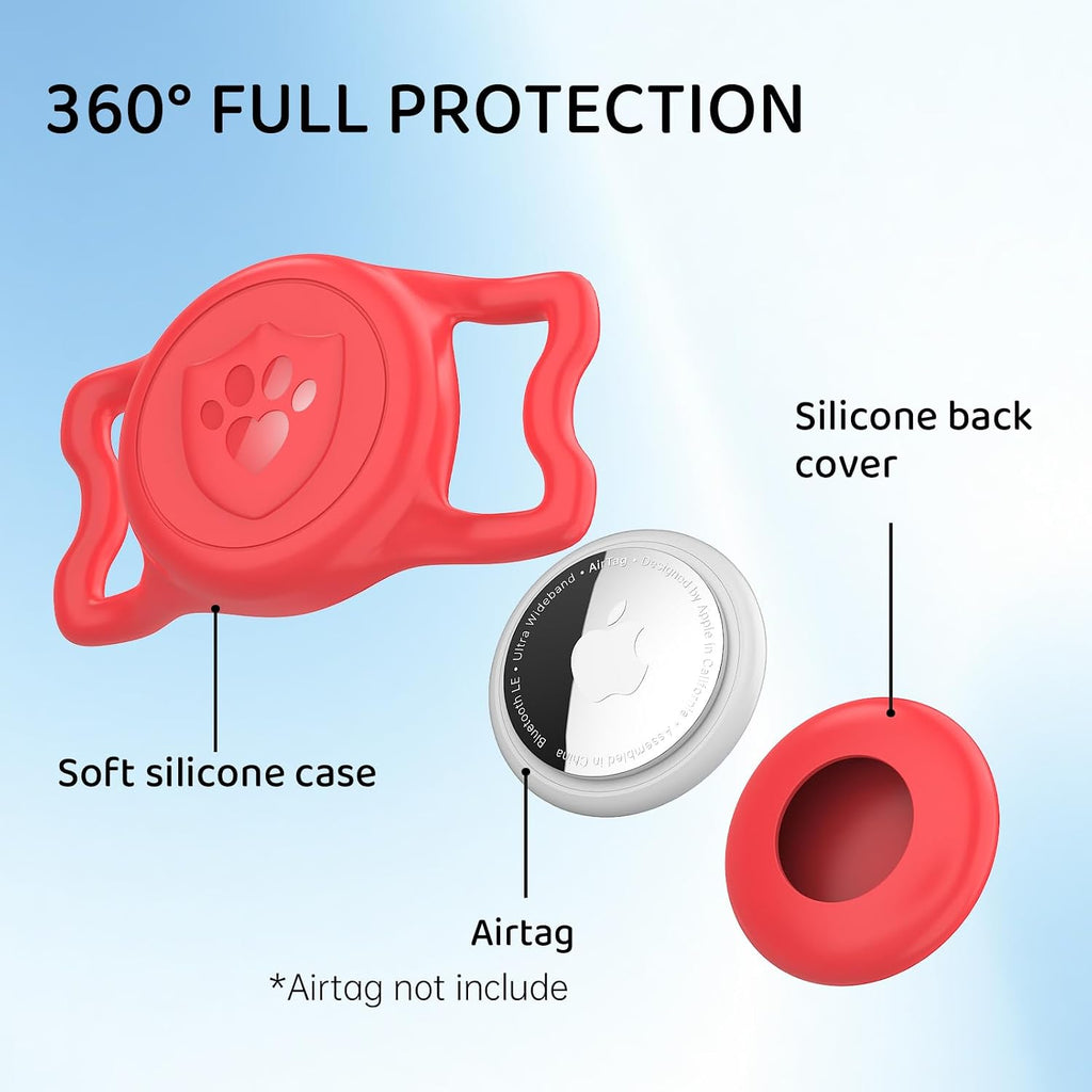 IP68 Waterproof AirTag Holder for Dog Collar, Silicone, Red