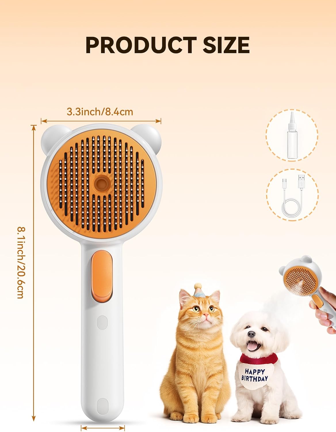 Pet Steam Brush for Dogs & Cats, Brushes for Indoor Cats with Release Button, Undercoat Removal Grooming brush, Dual Spray USB Rechargeable, Dog Brush for Shedding for All Long- and Short-haired Pets