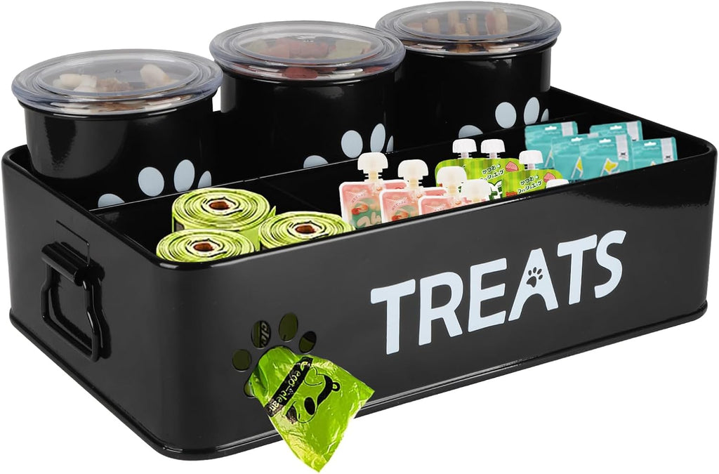 28oz Metal Dog Treat Container Set of 3,Dog Treat Jars with Airtight Lids,Cat Treat Jar,Dog Treat Canister for Countertop,Coated Galvanized Steel Dog Treats Station-Black
