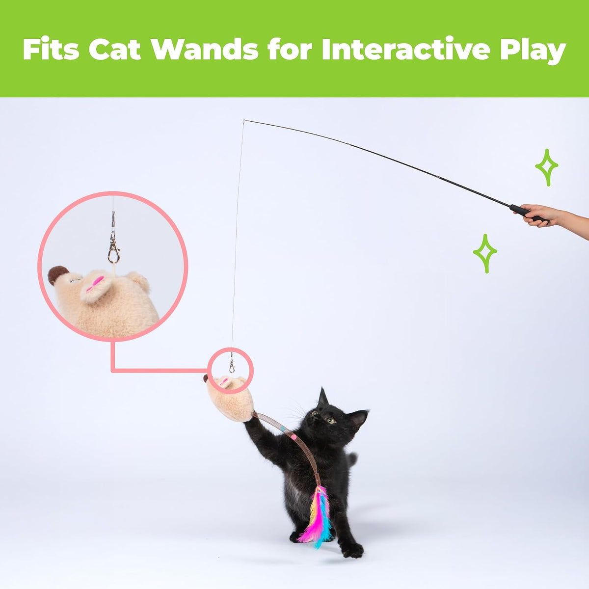 Catify Interactive Cat Toy - Squeaking Mice Set, Beige & Gray
