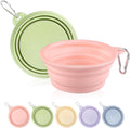 Collapsible Dog Bowls 2-Pack, Portable Travel Dog Bowl with Carabiner, Food-Grade Silicone Pet Bowl for Hiking, Walking (Macaron Pink and Green)