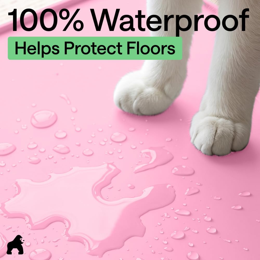 GORILLA GRIP Cat Litter Mat, Easy Clean Silicone Mats, 35x23 Pink