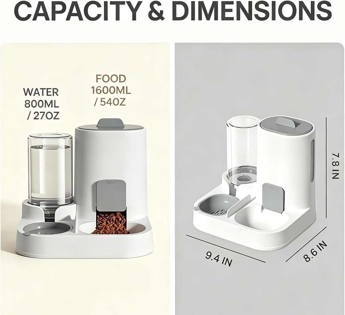 2-in-1 Automatic Pet Feeder, 1600ml Food Dispenser with 800ml Water Dispenser for Cats and Dogs, Travel at Home (Green)