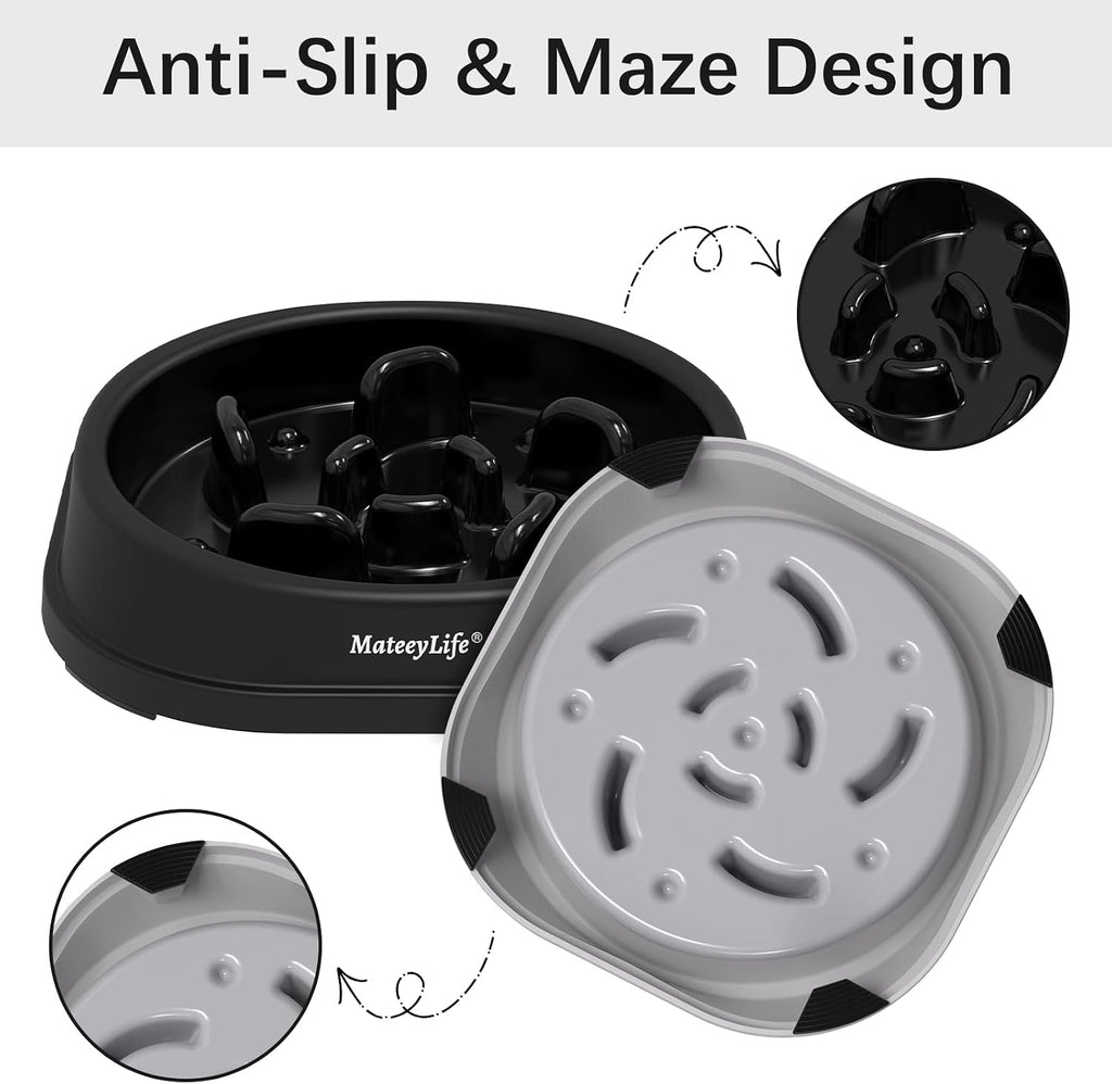 MateeyLife 2-Pack Slow Feeder Dog Bowls, 1 Cup, Dog Puzzle Feeder Bowl | Food-contact safe, dishwasher safe, non-slip base, maze design, for fast eaters, for dogs and cats, daily mealtimes
