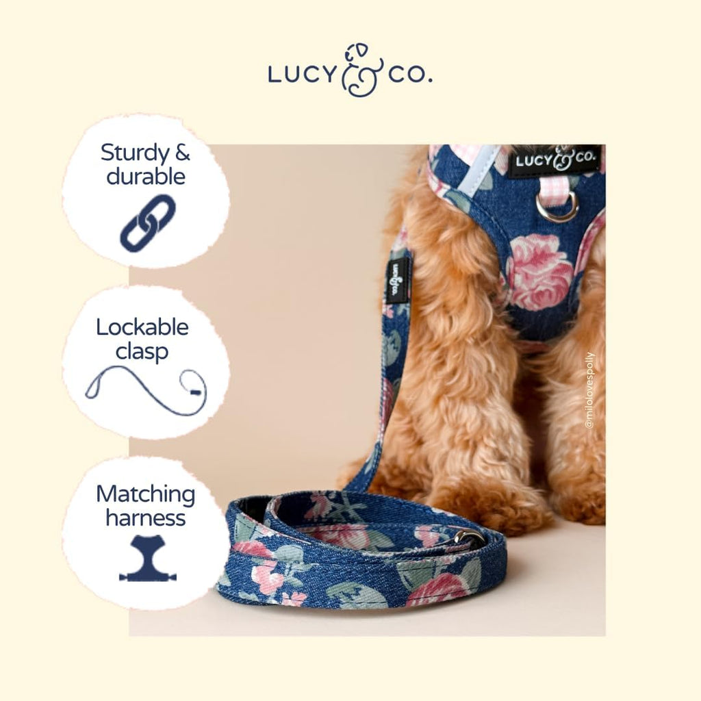 Lucy & Co. Smell the Roses Denim Dog Leash, S