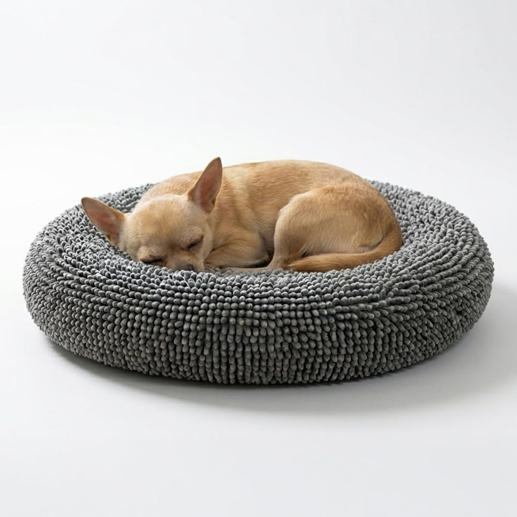 Muddy Mat® Cloud K-9 Dog Beds for Small Dogs & Cats, Soft & Relaxing Round Dog Bed, Chenille Material, Removable Cover, Washable & Dryer Safe – Grey Small(25'x25')