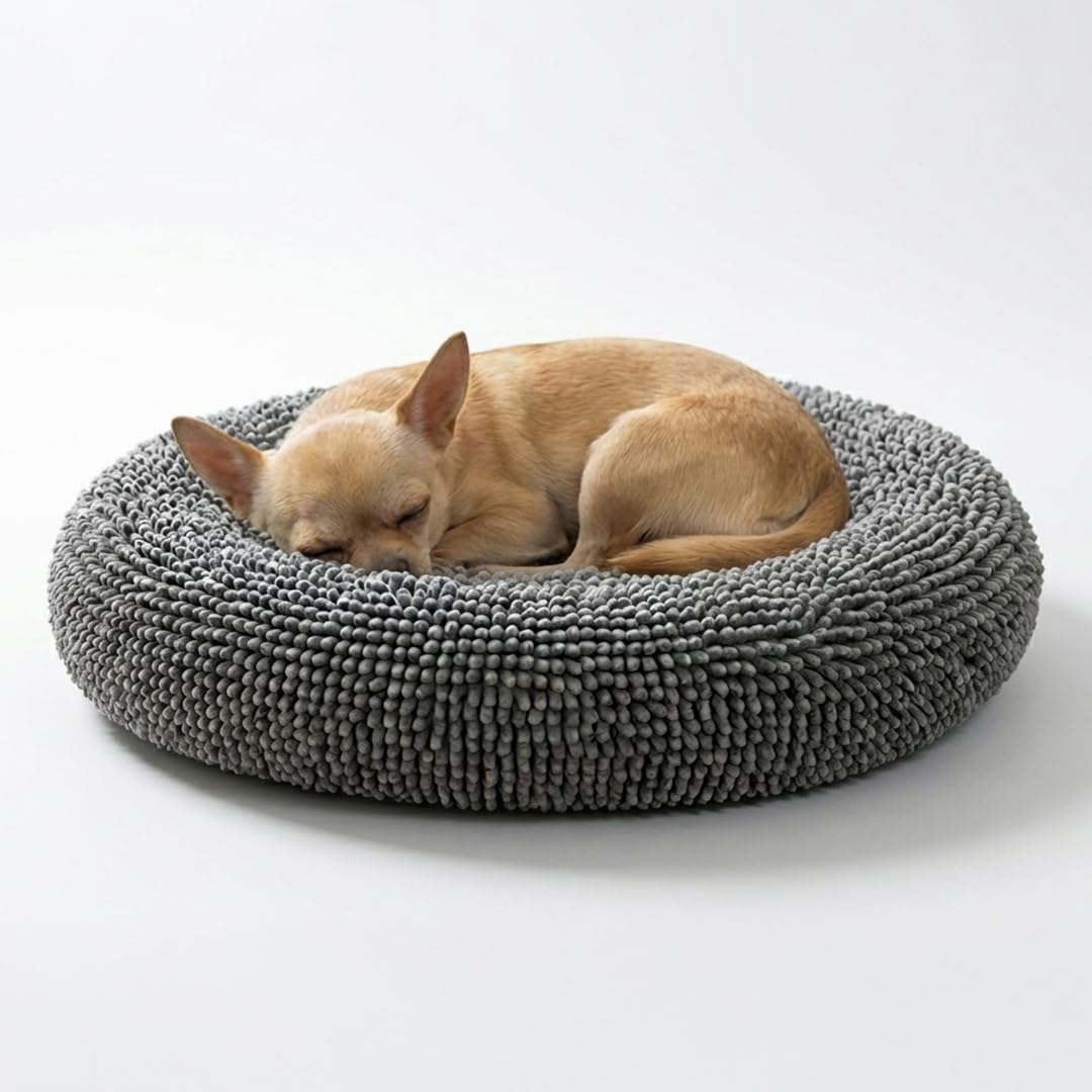 Muddy Mat® Cloud K-9 Dog Beds for Small Dogs & Cats, Soft & Relaxing Round Dog Bed, Chenille Material, Removable Cover, Washable & Dryer Safe – Grey Small(25'x25')