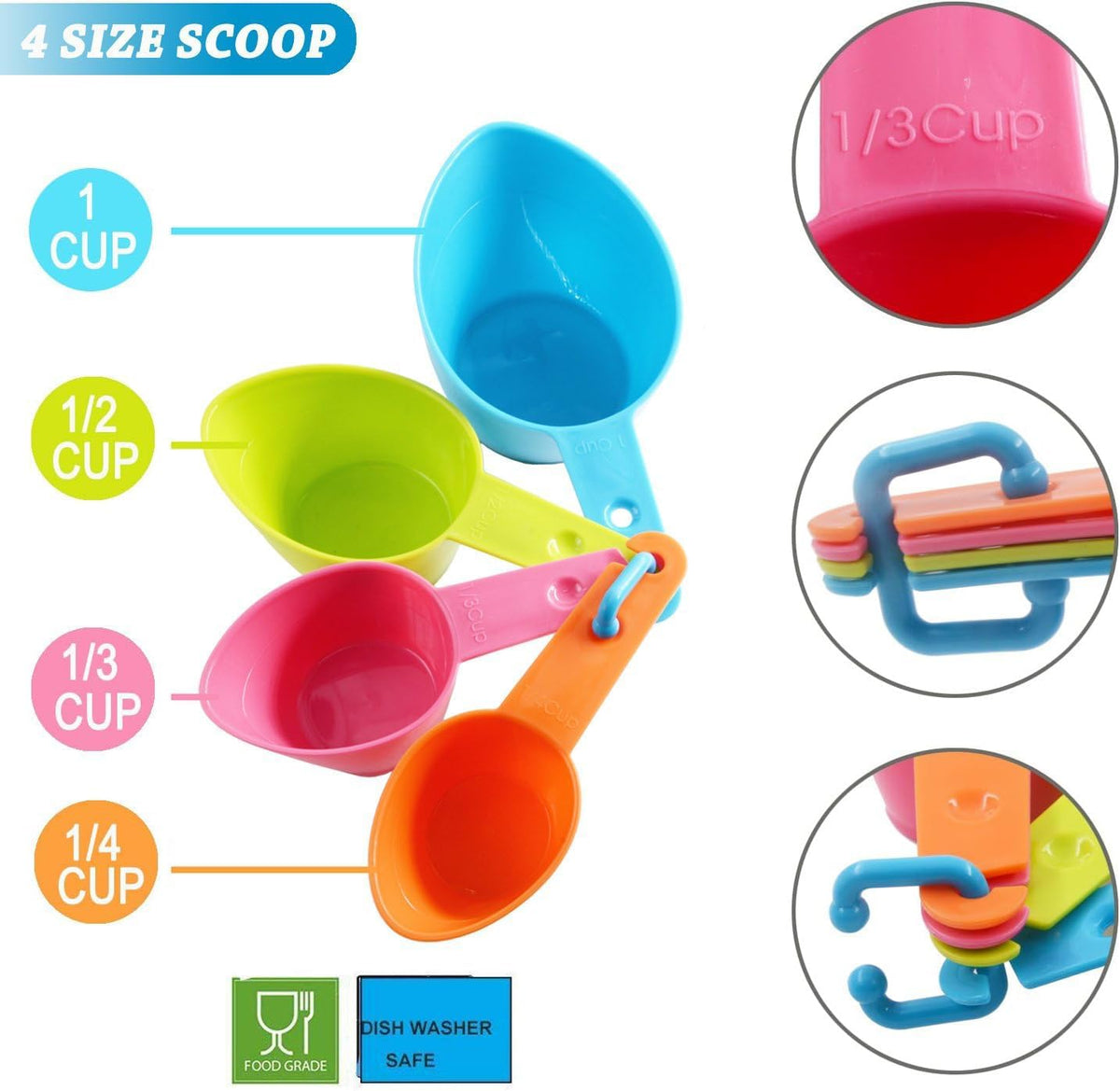 HINMAY Pet Food Scoops Plastic Measuring Cups Set, Set of 2