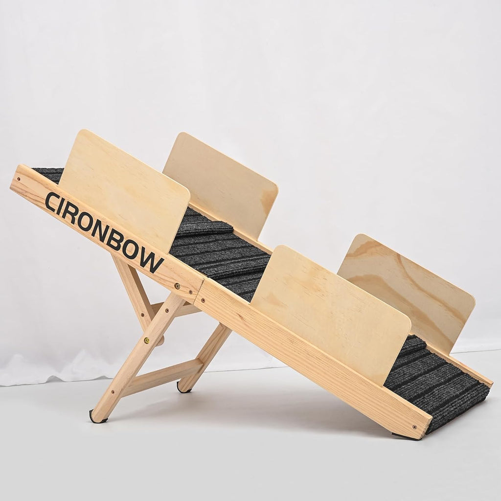 Dog Ramp for Bed, 40" Long Wooden Foldable Dog Ramp, 5 Adjustable Heights from 9.8" to 24.4", Portable Stable Pet Steps with Non-Slip Pad, Pet Ramps Use for Sofa Couch Stairs