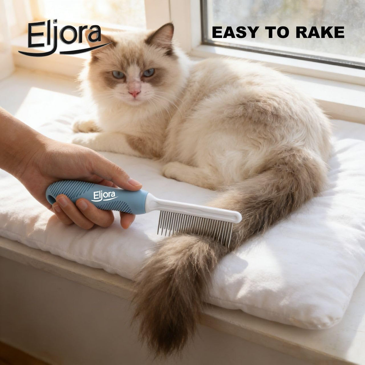 Pet Grooming & Dematting Comb – Stainless Steel Teeth, Non-Slip Grip, Removes Mats & Tangles, Gentle Deshedding Tool for Long & Short Hair Dogs & Cats