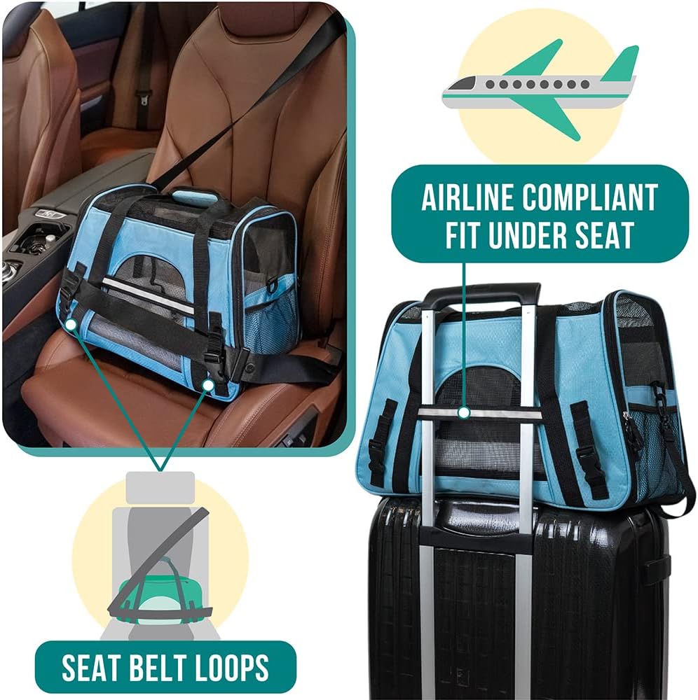PetAmi Airline Approved Pet Carrier for Cats & Small Dogs, Small Light Blue