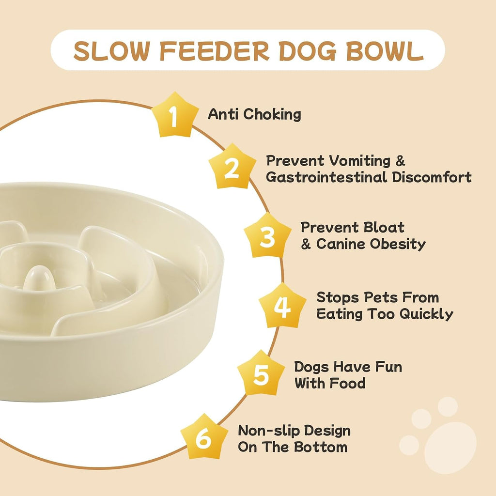 Havniva Elevated Slow Feeder Dog Bowls, 6.1 in Ceramic Slow Feeder Bowl Set