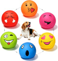 HOLYSTEED Squeaky Dog Toys for Medium Dogs, Round Latex Squeaky Balls 2.3" | 2.3"*2.3"*2.16", 6pcs Round Soft Rubber Dog Balls, Smile Face Puppy Squeak Toys with Squeaker for Small Breed Indoor, Outdoor